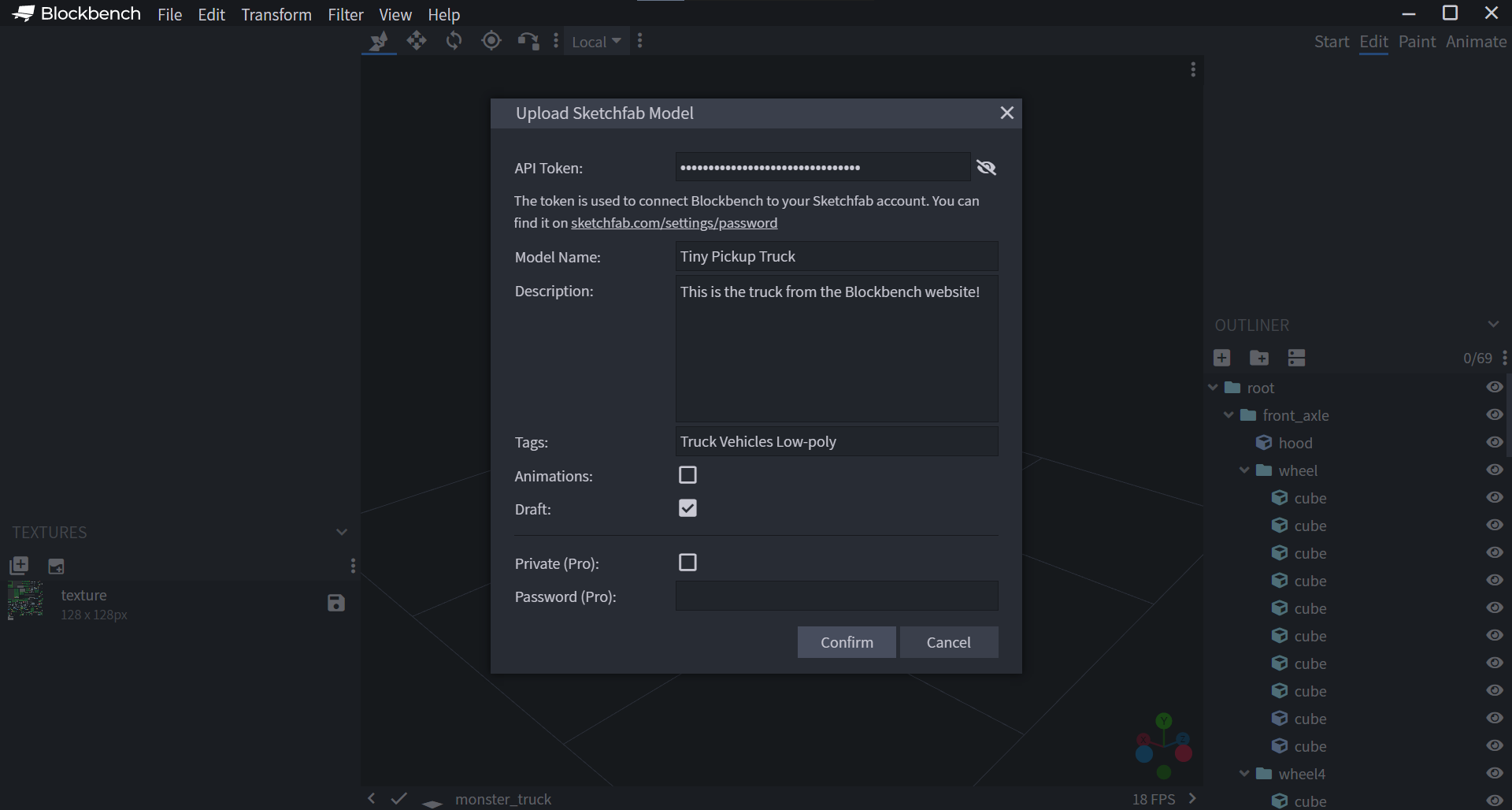 Sketchfab Upload Dialog in AS
